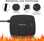 10 Ft Surge Protector Power Strip - YISHU 8 Widely Outlets with 4 USB Ports, 3 Side Outlet Extender with 10 Feet Flat Extension Cord, Ultra Flat Plug, Wall Mount, Desk USB Charging Station, ETL, Black