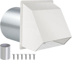 6 Inch Hooded Wall Vent with Screen and Damper,Wall Exhaust Vent Cover Cap,Dryer Vent Cover Outside,Exterior Wall Vent Hood Outlet Air Vent for Kitchen Range Hood Air Ventilation,Galvanized Steel,Whit