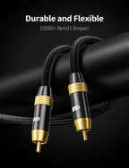 Subwoofer Cable,EMK Digital Coaxial Audio Cable [24K Gold-Plated, Durable Cotton] Premium S/PDIF RCA Male to RCA Male for Home Theater, Soundbar,Speaker,HDTV, Subwoofer, Hi-Fi Systems(Black-16.5ft/5m)
