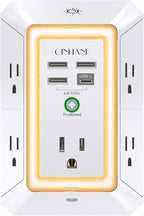 3-Sided Outlet Extender with Night Light - QINLIANF Multi Plug Outlet with 5 Outlets and 4 USB Ports(1 USB-C), USB Wall Charger for Home, Office, Travel, ETL Listed, White