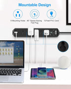 2 Pack Surge Protector Power Strip, 10FT Long Extension Cord with 5 Widely Spaced Outlets 3 USB Ports (1 USB C Port), Flat Overload Protection, 900 Joules, Wall Mount for Home Office Dorm, ETL Listed