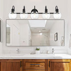 WINSHEN 5-Lights Black Bathroom Vanity Light Fixtures Over Mirror, Modern Vanity Wall Sconce Lighting with Globe Seeded Glass Lampshades for Bedroom Kitchen Hallway