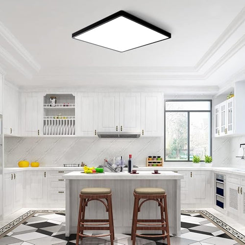 12inch 24W LED Flush Mount Ceiling Light, 3000K Square LED Ceiling Light, Black Flat Panel Lighting for Bedroom, Kitchen, Living Room