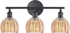 Shenmoyl Bathroom Light Fixtures, 3-Light Black Vanity Wall Light Over Mirror with Amber Tulip Glass Shade for Bedroom Living Room (Bulb Not Included)