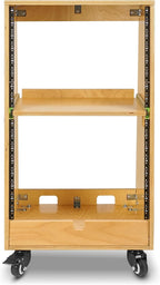 Sound Town DIY Slanted 16U Studio Rack (8U Top + 8U Lower), with 2U Bottom Storage, Slide-Out Tray, Caster, Plywood, Golden Oak For Recording Room, Home Studio (SDRK-ST16T)