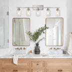 WINSHEN 40-Inches Length Bathroom Vanity Lighting Fixtures Over Mirror in Brushed Nickel, 5-Lights Industrial Sconce Wall Lamp with Seeded Glass Shades