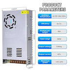 HuanQiuSensmart 110V AC to 12V DC Transformer, 12V 500W 40A Switching Power Converter, Built-in Cooling Fan, with Various Power adapters.