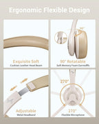 Wireless Headset with AI Noise Cancelling Microphone Bluetooth Headset - Bluetooth V5.2 Headphones with USB Dongle, Charging Base & Mic Mute for Computer/Laptop/PC/iPhone/Android/Cell Phones-White