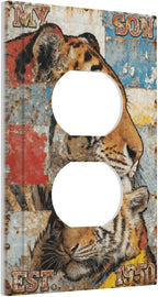Bvtewkhz Tiger Vintage Duplex Outlet Decorative Outlet Covers Light Switch Plate Electrical Receptacle Switchplate For Bathroom Kitchen Bedroom