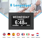 ybest 7 Inch Extra Large Day Date Time Digital Day Calendar Clock with Auto-Dimming 12 Alarm Reminders Dementia Clocks for Senior Elderly impaired Vision Memory Loss