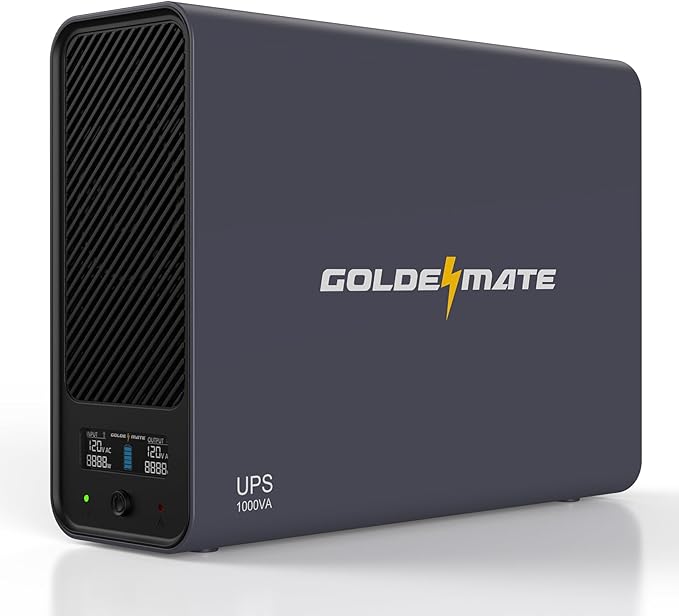 GOLDENMATE 1000VA/800W Lithium UPS Battery Backup and Surge Protector, Sinewave UPS System with LiFePO4 Battery(230Wh), Updated Pro Ver. with USB Communication Port, 8 Outlets, LCD Display, Gray