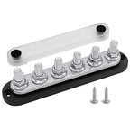 6 x M10 (3/8") Studs Power Distribution Block Bus Bar 12V, Ampper 7" HD 300A Marine BusBar Battery Distribution Block W/Cover for Car Boat Solar (Black)