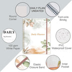 Daily Planner Undated - 8.5" x 11" To Do List Notebook Hourly Schedules, 150 Sheets/300 Pages Spiral Appointment Planner for Women and Men,PVC Hardcover, Inner Pocket, Elastic Closure, Rose Leaf