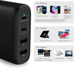 Amazon Basics 100W Four-Port GaN Wall Charger w/ 2 USB-C (100W,18W) & 2 USB-A Ports (12W) w/PD for Laptops, Tablets & Phones (iPhone 16/15/14/13/12/11/X, iPad, Mac, Samsung, and More), Non-PPS, Black