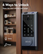 Devo G1 Video Smart Lock with Camera&Doorbell, 6-in-1 Keyless Entry Door Lock Deadbolt with Handle Set, App Remote, Fingerprint ID, Auto Locks, Built-in Wi-Fi Smart Deadbolt for Front Door