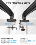 MOUNTUP Dual Monitor Stand for Desk, Monitor Arms for 2 Monitors 32 27 24 22 Inches, Height Adjustable Double Monitor Mount, VESA Mount with C-Clamp & Grommet Base, Holds 4.4-17.6lbs