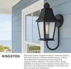 Hinkley Kingston Single Light Wall Mount Outdoor Lantern - Oversized Sweeping Roof & Bottom Arm, Aluminum, Clear Seedy Glass - Black Finish