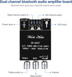 ZK-502T Power Amp Bluetooth 5.0 Audio Amplifiers Board 2.0 Channel 50W+50W AUX BT DC12-24V Mini Stereo Amplifier Module with Treble and Bass for DIY Home Speakers