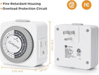 G-Homa Timers for Electrical Outlets, 24 Hour Indoor Plug-in Mechanical Timer Mini, 30 Minute Intervals, 3-Prong, Daily On/Off Cycle, for Lights, Lamps (4-Pack, ETL Listed)