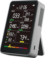 Professional Indoor Air Quality Monitor with AQI Alarms, Portable Real-Time Detector for Home Cars Plants and Pets (Cold Grey)