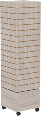 16" W * 16" D * 62" H - Slatwall Tower, Four Panel Slatwall Retail Fixture, Rotating Retail Display Rack (Gray Wood Grain)