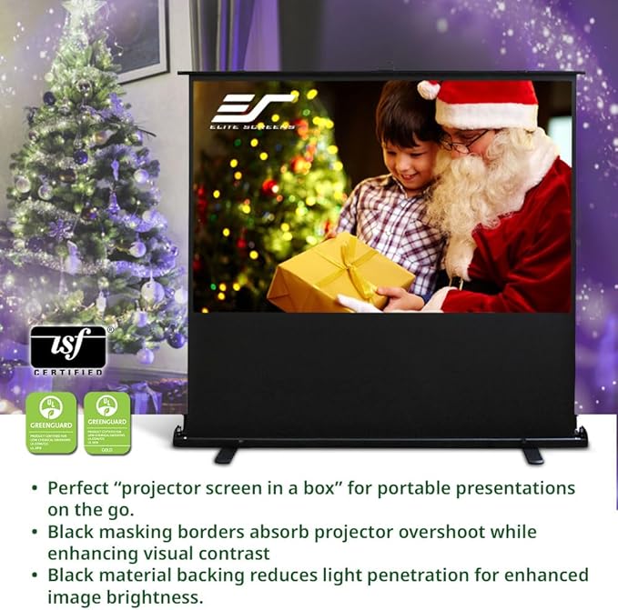 Elite Screens ezCinema 2, 70-inch 16:9, Manual Floor Pull Up Scissor Backed Projector Screen, Portable Home Theater Office Classroom Projection Carrying Bag, US Based Company 2-Year Warranty, F70XWH2