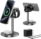 havit 3 in 1 Wireless Charging Station, Qi2 15W Cooling Magnetic Charging Stand, MagSafe Fast Wireless Charger for iPhone 17/16/15/14 Series, Apple Watch, AirPods, 45W Adapter Included