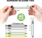 AUFORPET 40Pcs Silicone Cable Ties with Box, Reusable Cord Organizer Rope, Elastic Cord Ties for Electronics, Essentials Straps Wires for Fastening Home Office Kitchen Travel Appliances