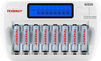 Tenergy Rechargeable Battery and Charger Combo TN162 - 8-Bay Smart AA/AAA NiMH/NiCd Charger + 8 pcs AAA NiMH Rechargeable Batteries