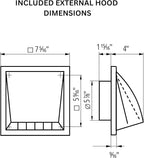 VENTS-US GK 150 MA-MV KIT – Easy to Install 6" Through The Wall Exhaust Fan with Exterior Backdraft Hood, 176 CFM – Removes Moisture, Harmful Fumes, Humidity, Odors, and Common Indoor Air Contaminants