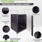NavePoint 15U Server Cabinet Wall Mount Rack Enclosure with Caster Wheels, 2 Fans, Locking Glass Door, Removable Side Panels – 15U Network Cabinet 23.6” Deep, 19” Server Rack for IT Equipment