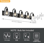 WINSHEN Bathroom Light Fixtures 5-Lights Matte Black Farmhouse Vanity Lighting with Seeded Globe Glass for Over Mirror