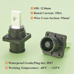 1 Set Battery Energy Storage Connector 350A 95mm² High Current HV Connectors Quick Plug Terminal Right Angle Plug and Socket IP67 Waterproof Power Adapter (Black, 350A)