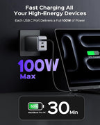wegear 100W USB C Charger Block, 3-Port Compact Foldable Power Adapter USB Wall Charger for MacBook Pro/Air, Dell XPS, iPad Pro, iPhone Series, Galaxy S25/S24, and More (Black)