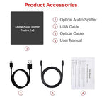 3 Port Toslink Splitter with Optical Cable (1 In 3 Out) Premium Quality Digital Optical Audio Splitter Aluminum Alloy SPDIF Toslink Fiber Audio Splitter Support Dolby Digital DTS 5.1 PCM Stereo LPCM