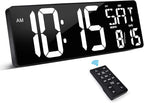 XREXS Large Digital Wall Clock with Remote Control, 17.2 Inch LED Large Display Count Up & Down Timer, Adjustable Brightness Plug-in Alarm Clock with Day/Date/Temperature for Living Room, Office, Gym