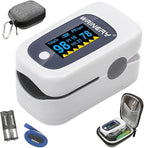 WRINERY Oxygen Saturation Monitor, Pulse Oximeter Fingertip, Oxygen Monitor, O2 Saturation Monitor, OLED Portable Oximetry with Batteries, Lanyard (Royal Black-Silver)