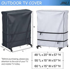 JINLI 45-50 inch outdoor TV trolley cover, courtyard TV cover, Oxford fabric waterproof and dustproof, triple windproof design, compatible with rolling/mobile stand