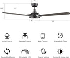 SMAAIR 56inch Smart Wifi Ceiling Fans with Dimmable LED Lights and Remote, Compatible with Alexa/Google Home/Siri/APP, Outdoor DC Fans with 10 Speeds, Timer/Schedule,Walnut