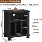 Joaxswe Record Player Stand with Vinyl Record Storage, 24" Wide Mid-Century Record Player Table Up to 200 Albums,Large Wood Turntable Stand Cabinet Dispaly Shelf for Living Room,Bedroom,Black