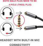 DUKABEL Long Headphone Splitter (4ft / 1.2m) Shielded 4-Pole TRRS 3.5 Y Splitter Cable 2-Way Female to Male Headphone Adapter Stereo Audio/Crystal-Nylon Braided / 24K Gold Plated / 99.99% 4N OFC