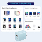 USB C Wall Charger Block, 3Pack 20W Dual Port PD Fast iPhone 16/15 Charger USB C Wall Charger Adapter + USB A Quick Charging Brick Plug for iPhone 15/14/13/12/11/Pro Max/Plus/XS/XR/X,iPad,AirPods-Blue
