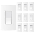 ThunderWay 3 Way Matte White Light Switch with Cover Plate, 15A 120/277 V Three Way Decorative Paddle Switches, Self-Grounding, Residential and Commercial Grade, UL Listed, 10 Pack