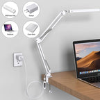 TROPICALTREE LED Desk Lamp for Home Office, Clamp-On with 3 Light Modes | 14W Adjustable Brightness 5000K Eye-Caring Lighting for Study/Bedroom/Computer Desk (White)