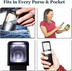 Small-Magnifying-Glass with LED-Light 3X Lighted-Pocket EasY Magnifier -Hand Held Lighted Magnify Glasses for Close Work Reading Books Pill Bottles; Mini Lens for Visually Impaired A Low Vision Aid