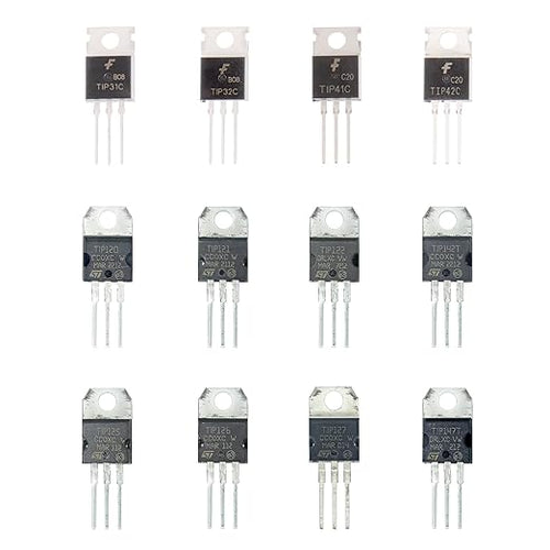 12 Values 54 Pcs Darlington Transistors Bipolar Power Transistor TIP31C TIP32C TIP41C TIP42C TIP120 TIP121 TIP122 TIP125 TIP126 TIP127 TIP142T TIP147T Minidodoca TIP Transistors Assortment Kit