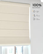 Graywind Smart Roman Shades 100% Blackout Compatible with Alexa Google Rechargeable Motorized Window Blinds Remote Control Room Darkening Plain Fold, Custom Size (Matelasse Beige)