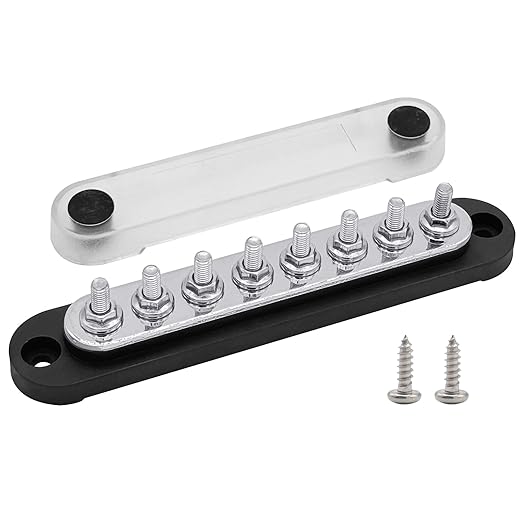 8 x M5 (#10) Studs Power Distribution Block Bus Bar 12V, Ampper 5.9" HD 120A Marine BusBar Battery Distribution Block W/Cover for Car Boat Solar (Black)
