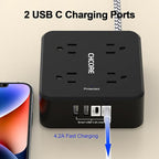 Surge Protector Power Strip - CHCORE 6Ft Braided Extension Cord with 8 Outlets with 4 USB (2 USB C) Charging Ports, Flat Plug Multi Plug Outlet Extender Charging Station for Home Office, ETL, Black