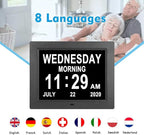 ybest Extra Large Day Date Time Digital Day of Week Clock 8 Alarm Option for Seniors Elderly with Impaired Vision Memory Loss Demenita Clocks